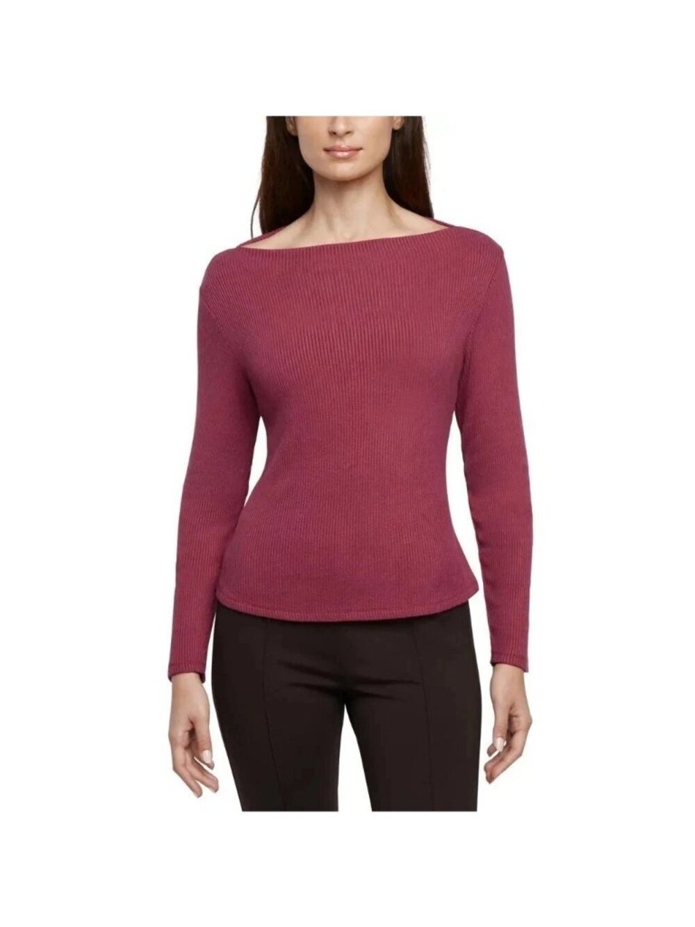 NWT Banana Republic Women's L Long-Sleeve Knit Top Ribbed Boat neck